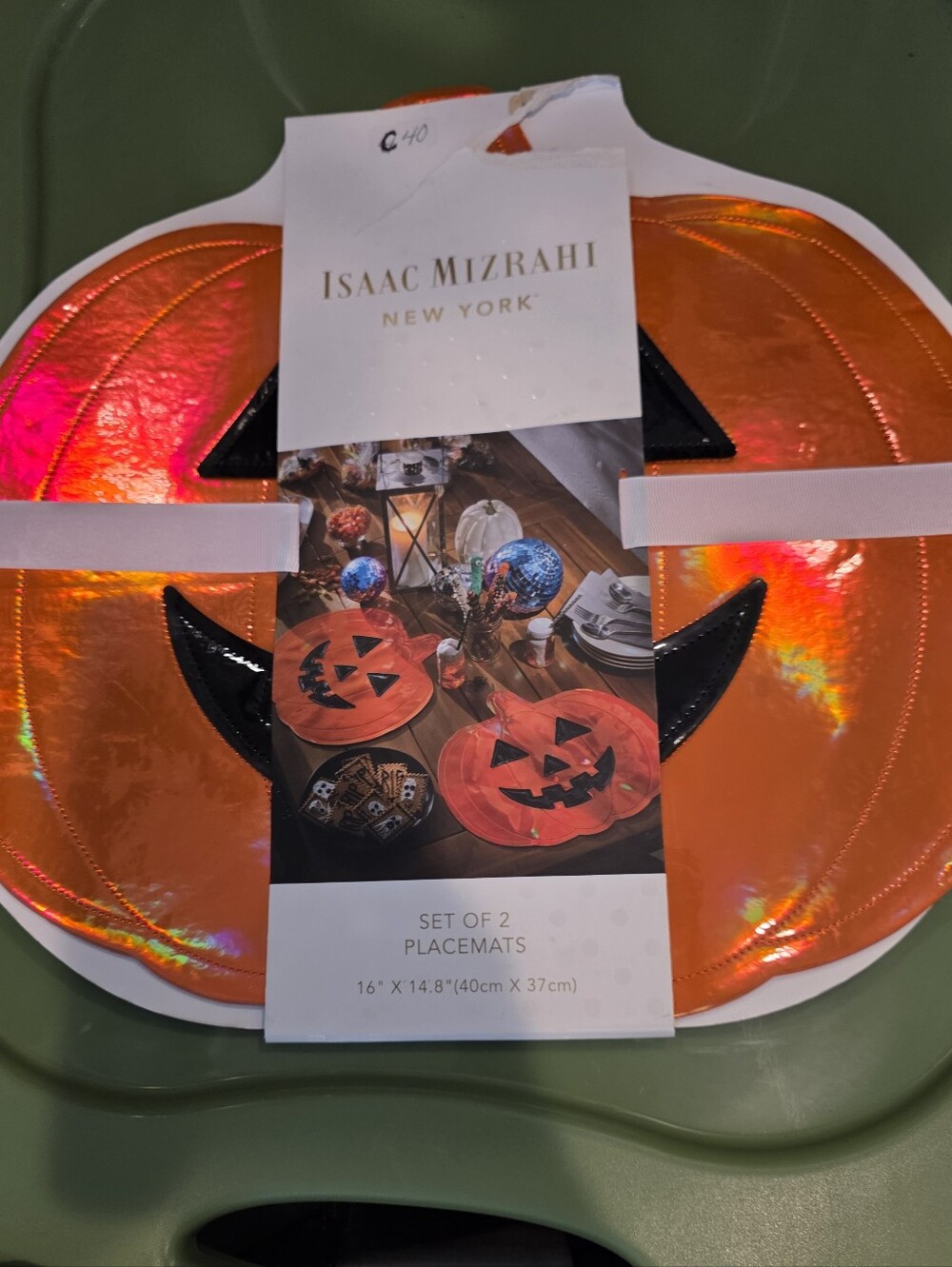 Isaac Mizrahi Shiny Pumpkin Placemat Set in Orange and Black